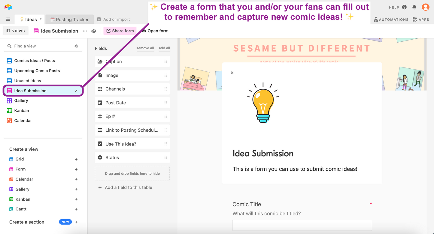 Beautiful Content Idea & Posting Schedule Tracker | Airtable Template Content Management | Digital Download Link and Instructions