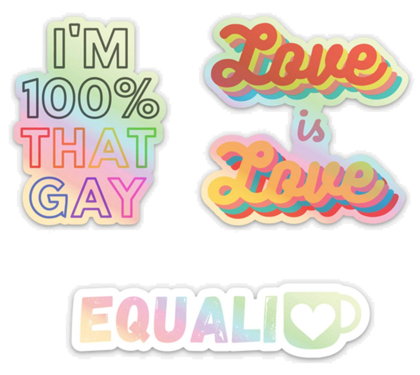 LGBTQ Pride Holographic Vinyl Stickers | Pack of 3 | Gay Lesbian Pride | Die Cut Laptop Stickers