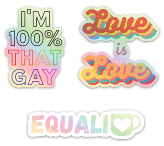 LGBTQ Pride Holographic Vinyl Stickers | Pack of 3 | Gay Lesbian Pride | Die Cut Laptop Stickers