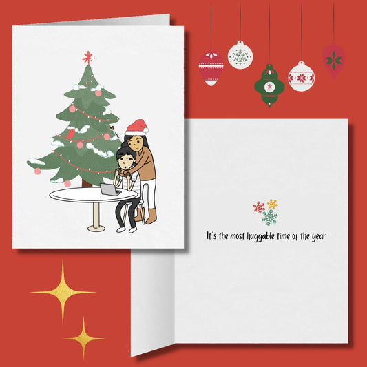 It's the Most Huggable Time of the Year | Romantic Lesbian Christmas Card | Cute LGBT Holiday Gift | WLW Cuddling Sapphic Xmas Greeting Card