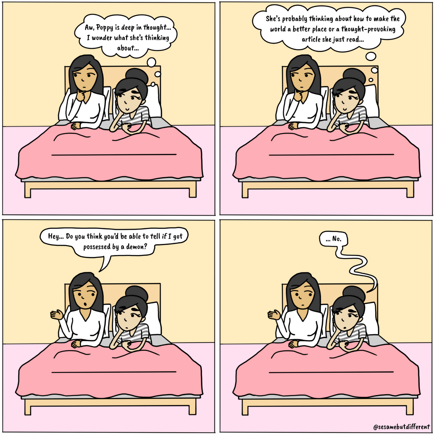 Poppy's Deep Thoughts | Cute Lesbian Relationship Gifts | Lesbian LGBTQ Comic Print (10" x 10") | Full Color | Sesame But Different