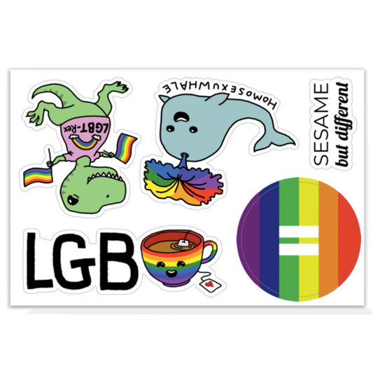 Punny Cute LGBT-Rex, Homosexu-Whale, LGB-Tea, Equality Rainbow Vinyl Sticker Sheet | Gay Pride | LGBTQ | Laptop Stickers