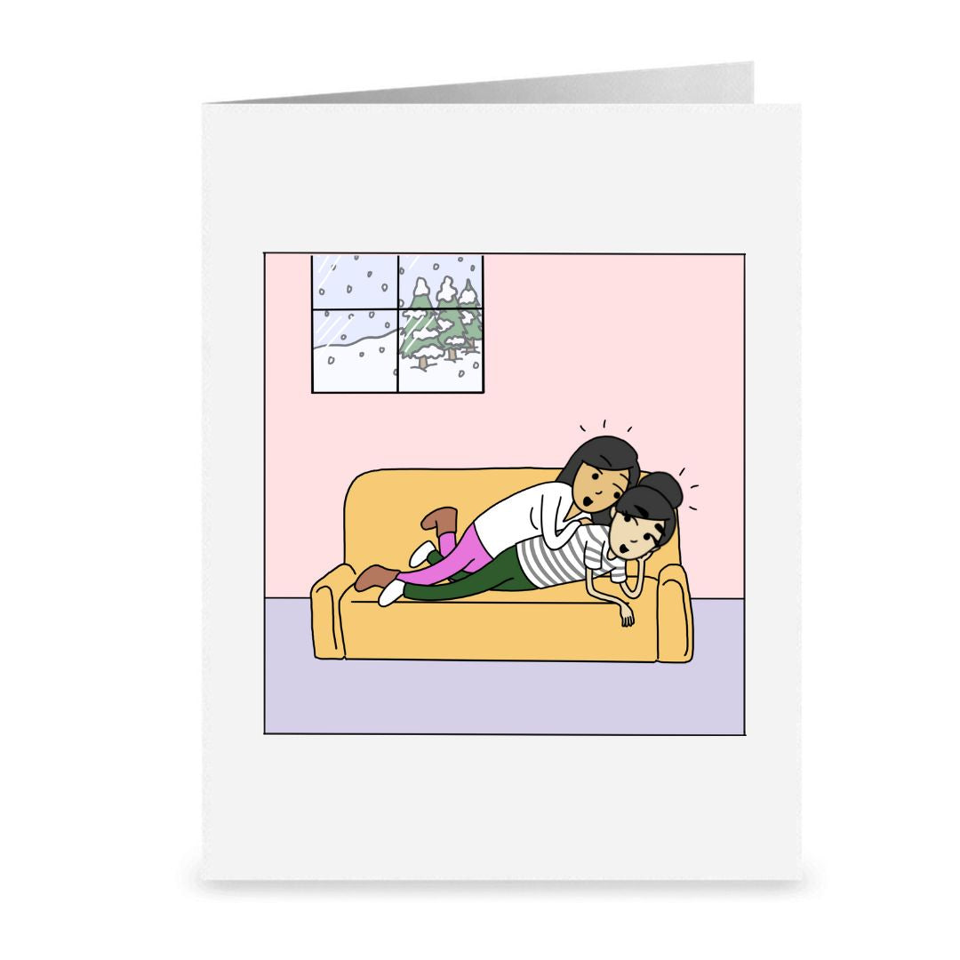 Baby It's Cold Outside, but I'm Here to Keep You Warm | Romantic Lesbian Christmas | Cute LGBT Holiday Gift | WLW Cuddling Sapphic Xmas Card