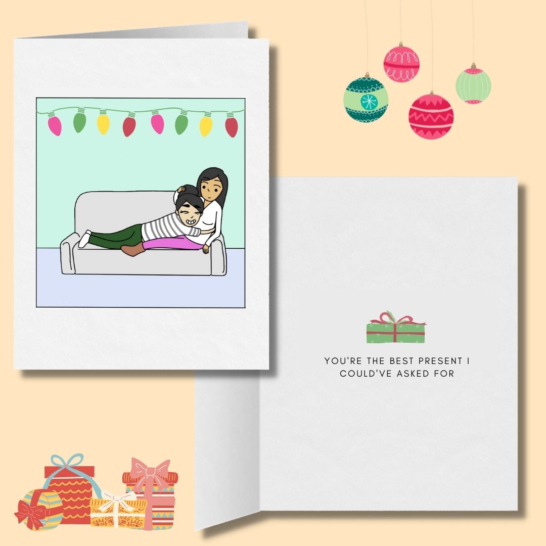 You're the Best Present I Could've Asked for | Romantic Lesbian Christmas Card | Cute Lesbian Holiday Gifts