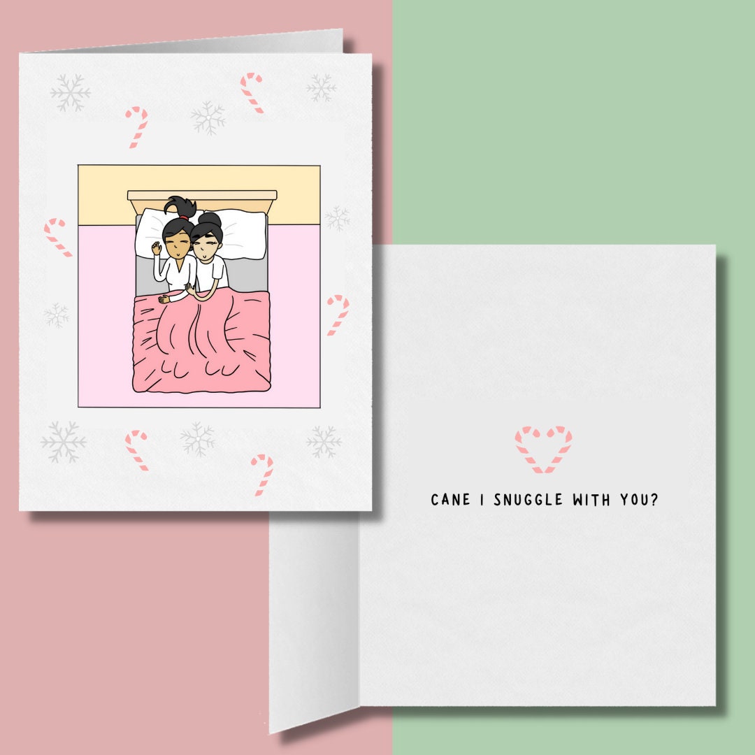 Cane I Snuggle With You | Punny Romantic Lesbian Christmas Card | Cute Lesbian Holiday Gifts | Lesbian Holiday Greeting Card