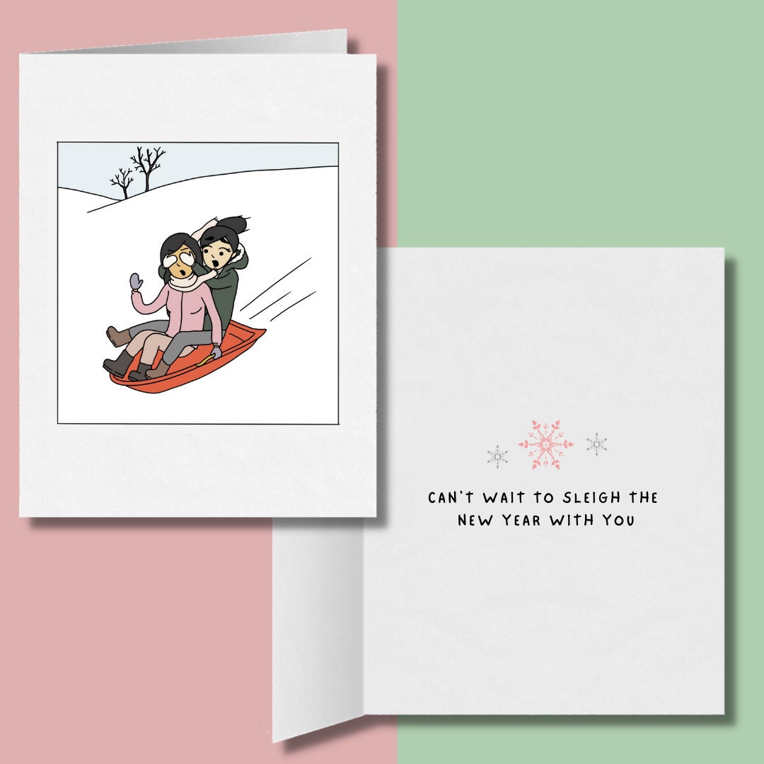 Can't Wait to Sleigh the New Year With You | Romantic Lesbian Christmas Card | Cute Lesbian Holiday Gifts | Punny Greeting Card