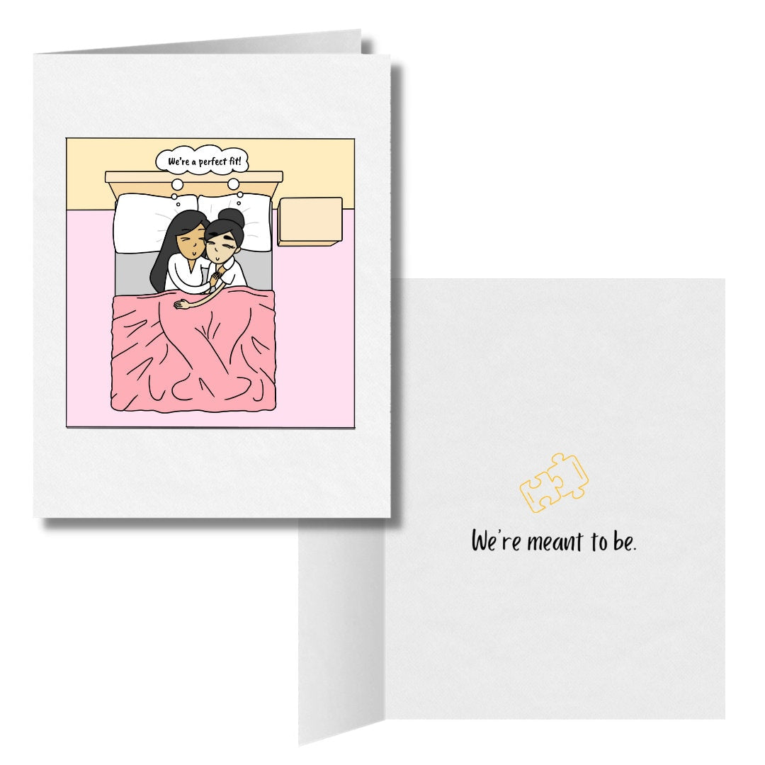 Lesbian Gift Set | LGBTQ Gift Bundle | Meant to Be Greeting Card | Cuddle Positions Jigsaw Puzzle (500 Pieces) | Best Anniversary Gifts