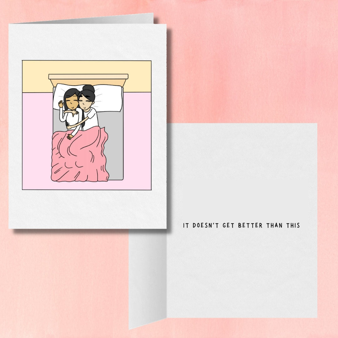 It Doesn't Get Better Than This | Romantic Lesbian Greeting Card | Cute LGBTQ Anniversary Gift | Sapphic Relationship | WLW Cuddling Snuggle