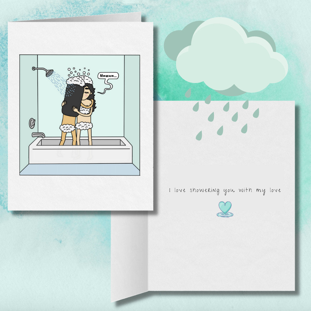I Love Showering You With My Love | Romantic Lesbian Any Occasion or Valentine's Day Card | Cute LGBTQ Anniversary Gift | Sapphic WLW Love