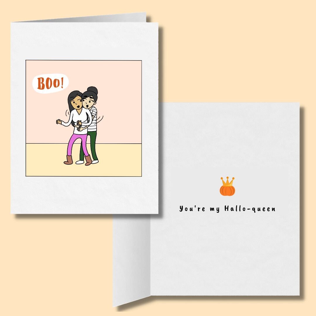 You're My Hallo-queen | Spooky Romantic Lesbian Halloween Greeting Card | Cute LGBTQ Halloween Gift | Sapphic Relationship | WLW Couple