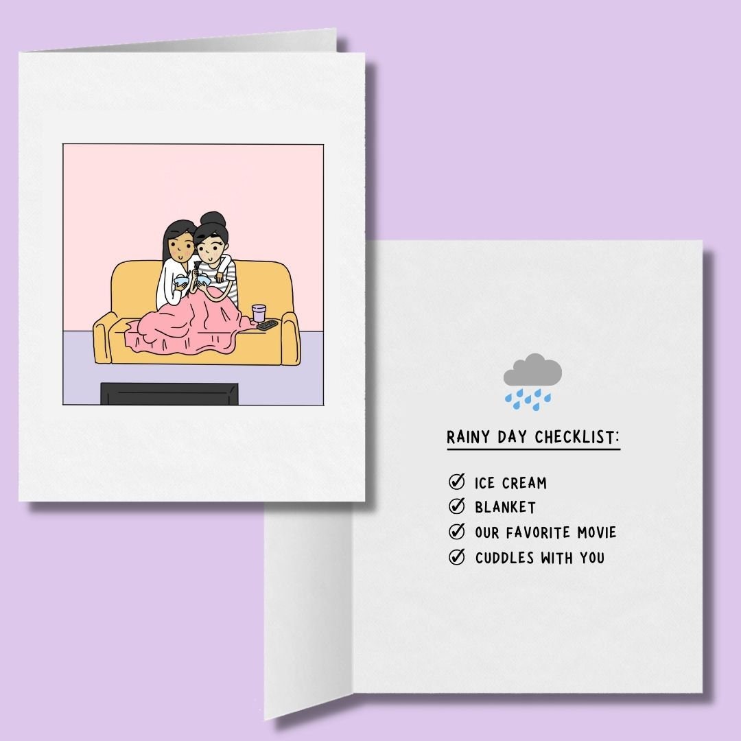 Rainy Day Checklist | Cute Romantic Lesbian Card | LGBTQ Everyday Anniversary Gift | WLW Humor | Sapphic Love Fall Season Greeting Cards