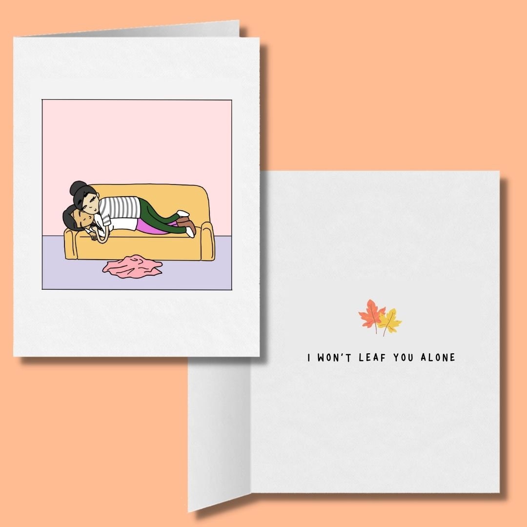 I Won't Leaf You Alone | Cute Romantic Lesbian Card | LGBTQ Anniversary Gift | WLW Sapphic Love Fall Autumn Greeting Cards | Seasonal Cards