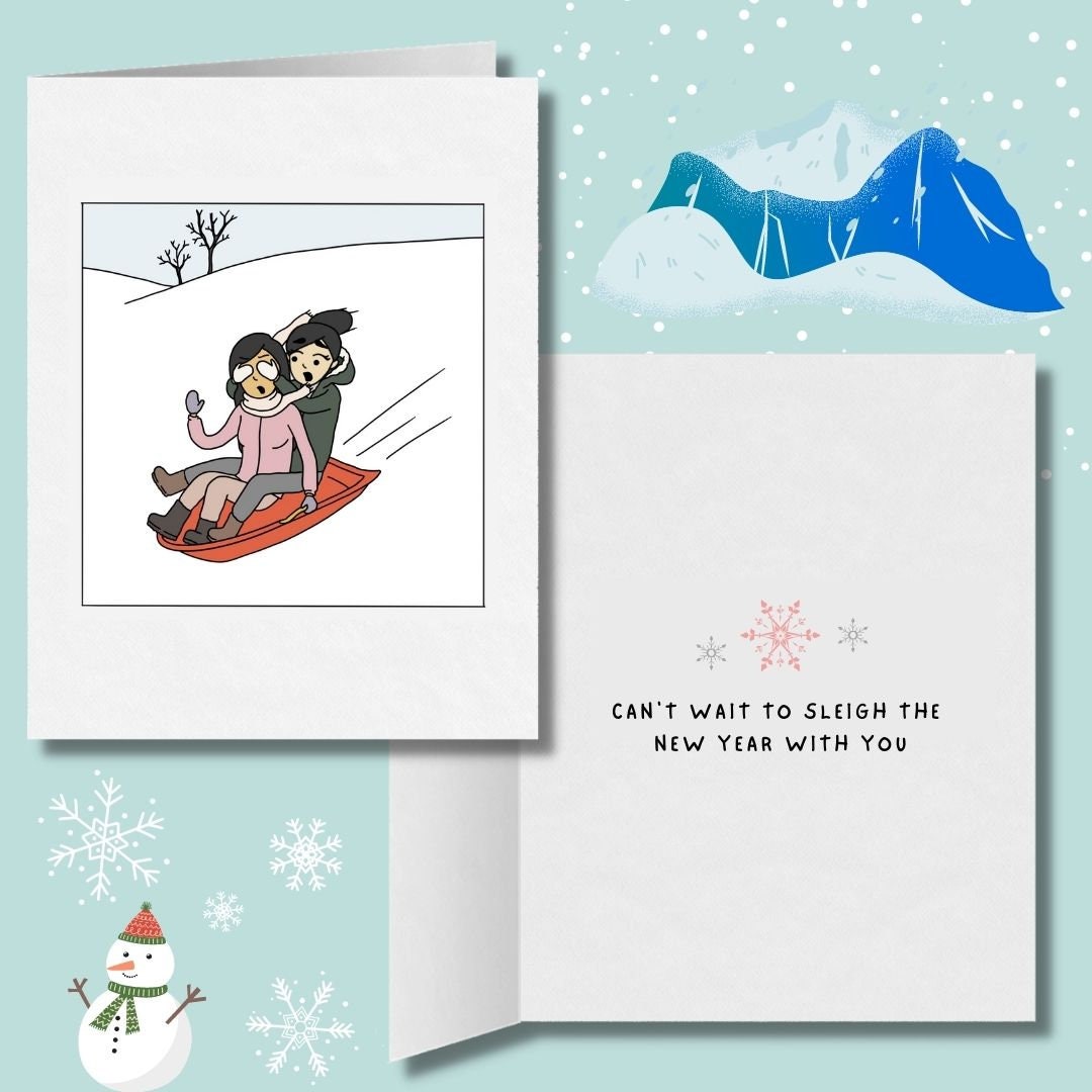 Can't Wait to Sleigh the New Year With You | Romantic Lesbian Christmas Card | Cute Lesbian Holiday Gifts | Punny Greeting Card