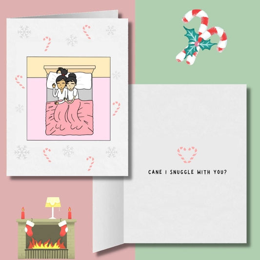 Cane I Snuggle With You | Punny Romantic Lesbian Christmas Card | Cute Lesbian Holiday Gifts | Lesbian Holiday Greeting Card