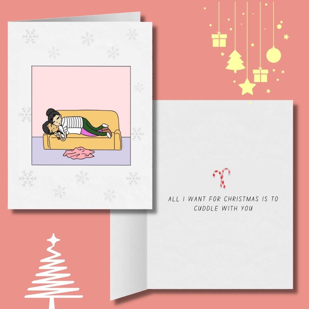 All I Want for Christmas is to Cuddle With You | Romantic Lesbian Christmas Card | Cute Lesbian Holiday Gifts & Greeting Card