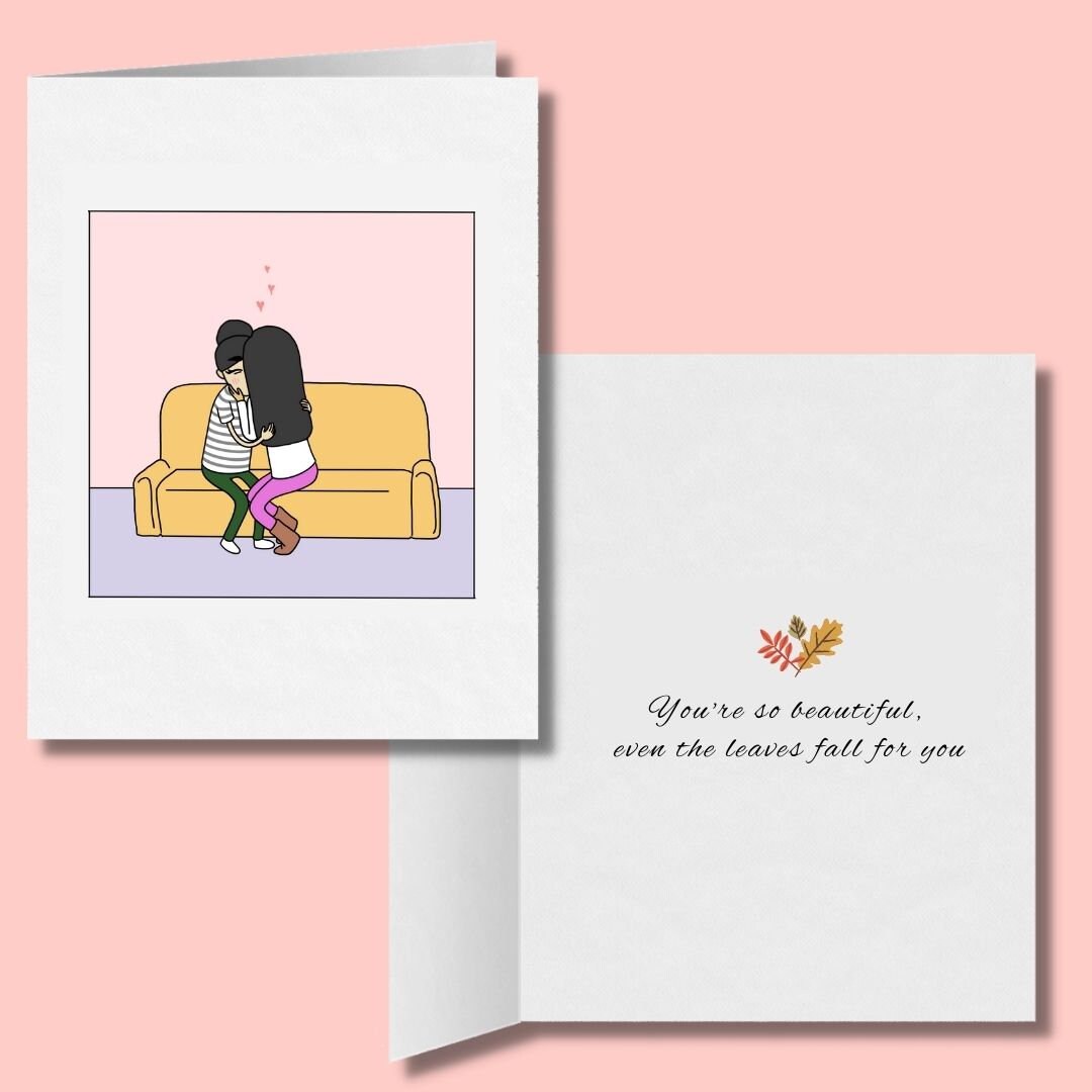 Fall For You | Cute Romantic Lesbian Card | LGBTQ Anniversary Gift | WLW Sapphic Love Fall Autumn Greeting Cards | Seasonal LGBT Cards