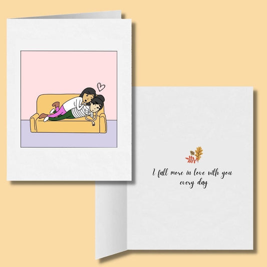 I Fall More in Love With You Everyday | Cute Romantic Lesbian Card | LGBTQ Anniversary Gift | WLW Sapphic Love Fall Autumn Greeting Cards