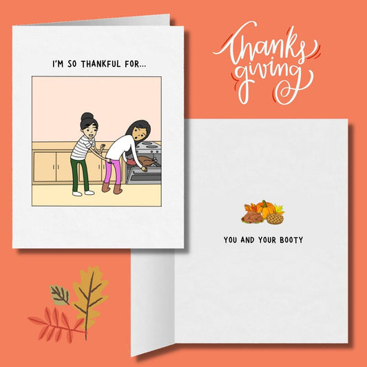 I'm So Thankful for You and Your Booty | Cute Romantic Lesbian Card | LGBTQ Anniversary Gift | WLW Sapphic Love Thanksgiving Greeting Cards
