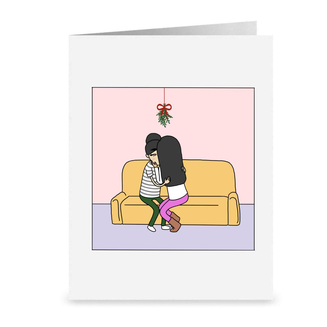 Can't Wait to Kiss You Under the Mistletoe | Romantic Lesbian Christmas | Cute LGBT Holiday Gift | WLW Cuddling Sapphic Xmas Greeting Card