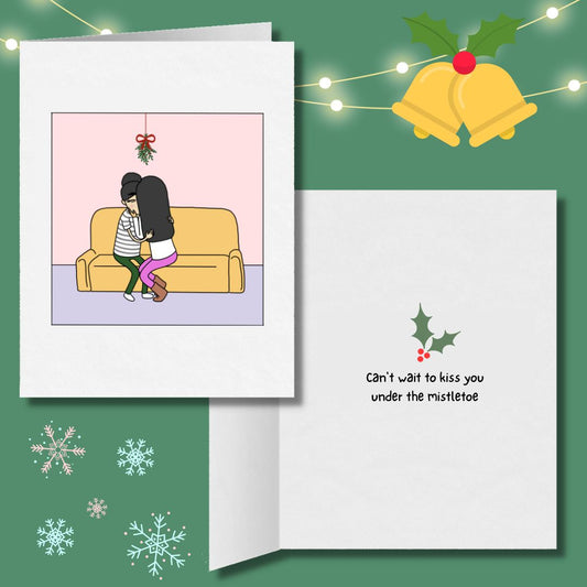 Can't Wait to Kiss You Under the Mistletoe | Romantic Lesbian Christmas | Cute LGBT Holiday Gift | WLW Cuddling Sapphic Xmas Greeting Card