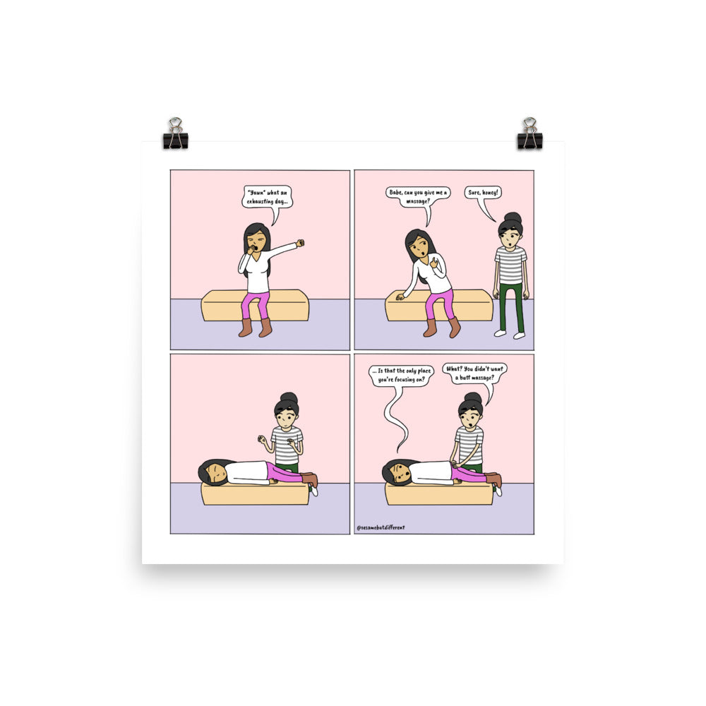 Massage | Cute Lesbian Relationship | Pride Gifts | LGBTQ Comic Print