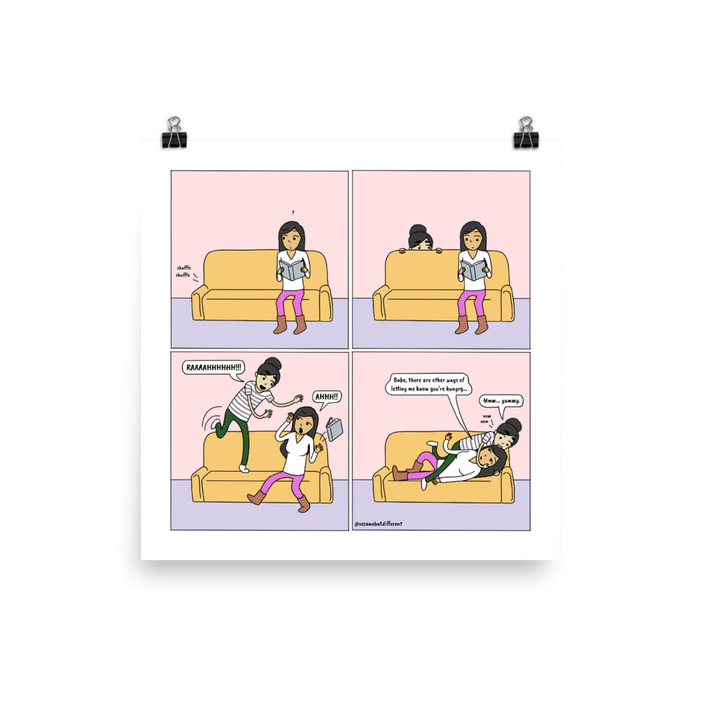 Nom Nom | Cute Lesbian Relationship | Anniversary Gifts | Lesbian LGBTQ Comic Print (10" x 10") | Full Color | Sesame But Different