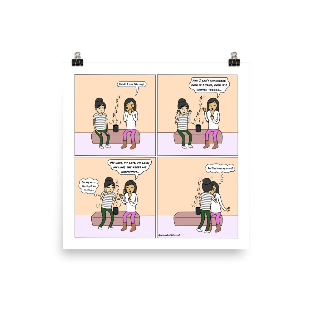 Poppy's Singing | Cute Lesbian Relationship | Anniversary Gifts | Lesbian LGBTQ Comic Print (10" x 10") | Full Color | Sesame But Different
