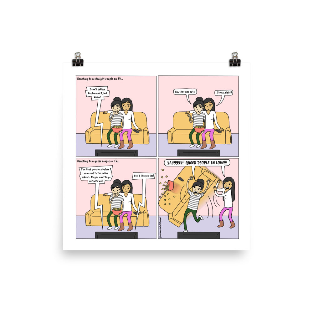 Straight vs. Queer Couples | Never Have I Ever |  Lesbian LGBTQ Comic Print (10" x 10") | Full Color | Sesame But Different