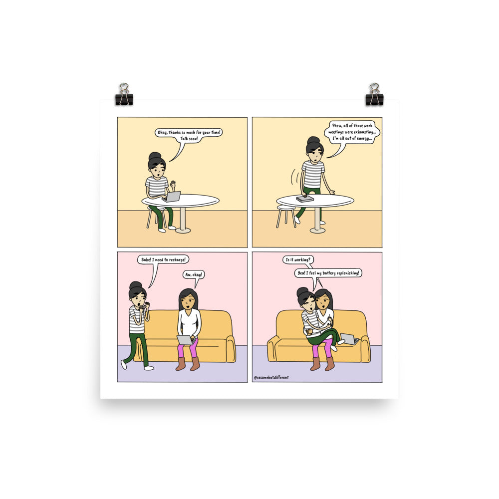 Recharge | Cute Lesbian Relationship | Pride Gifts | LGBTQ Comic Print