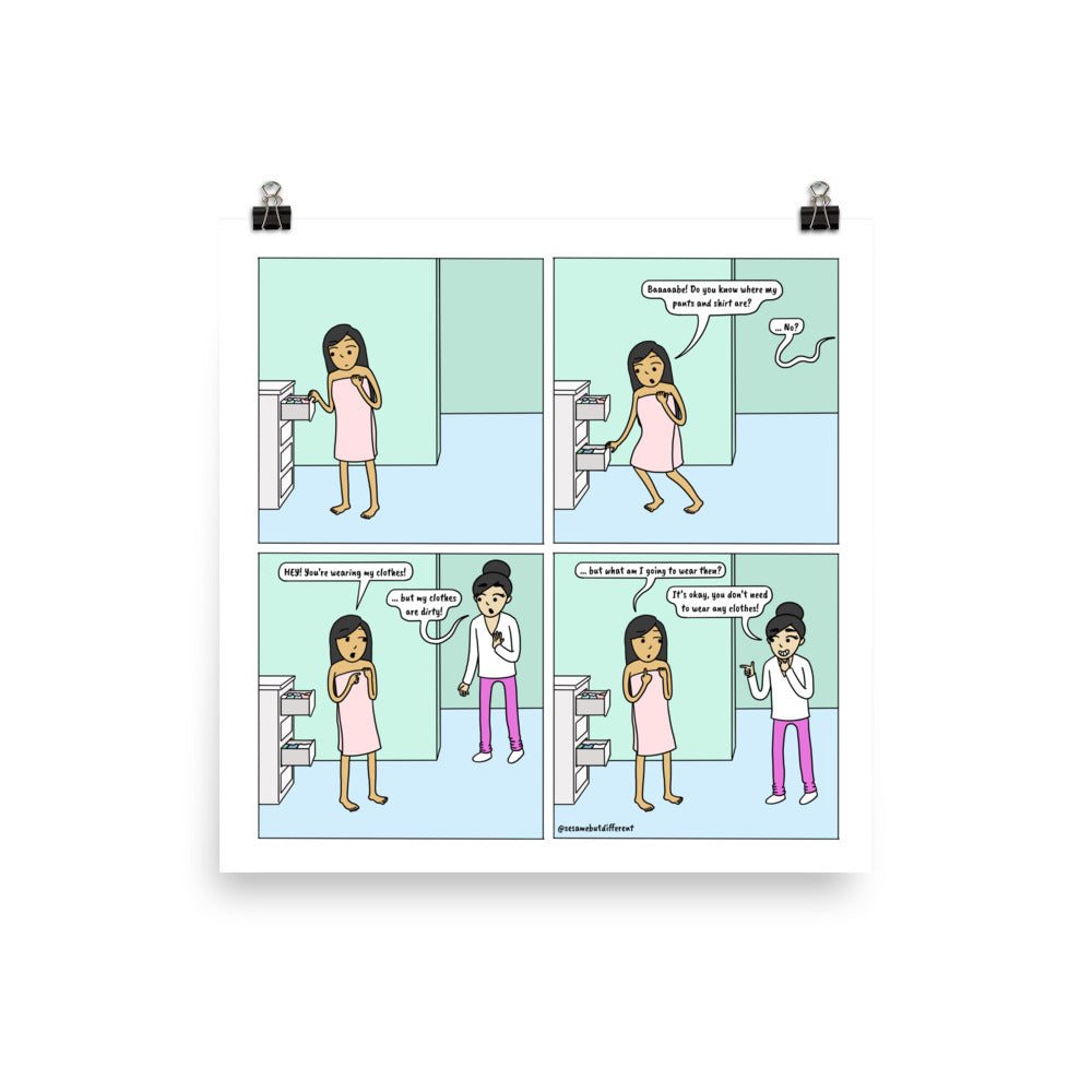 Where Are My Clothes? | Cute Lesbian Relationship | Pride Gifts | LGBTQ Comic Print