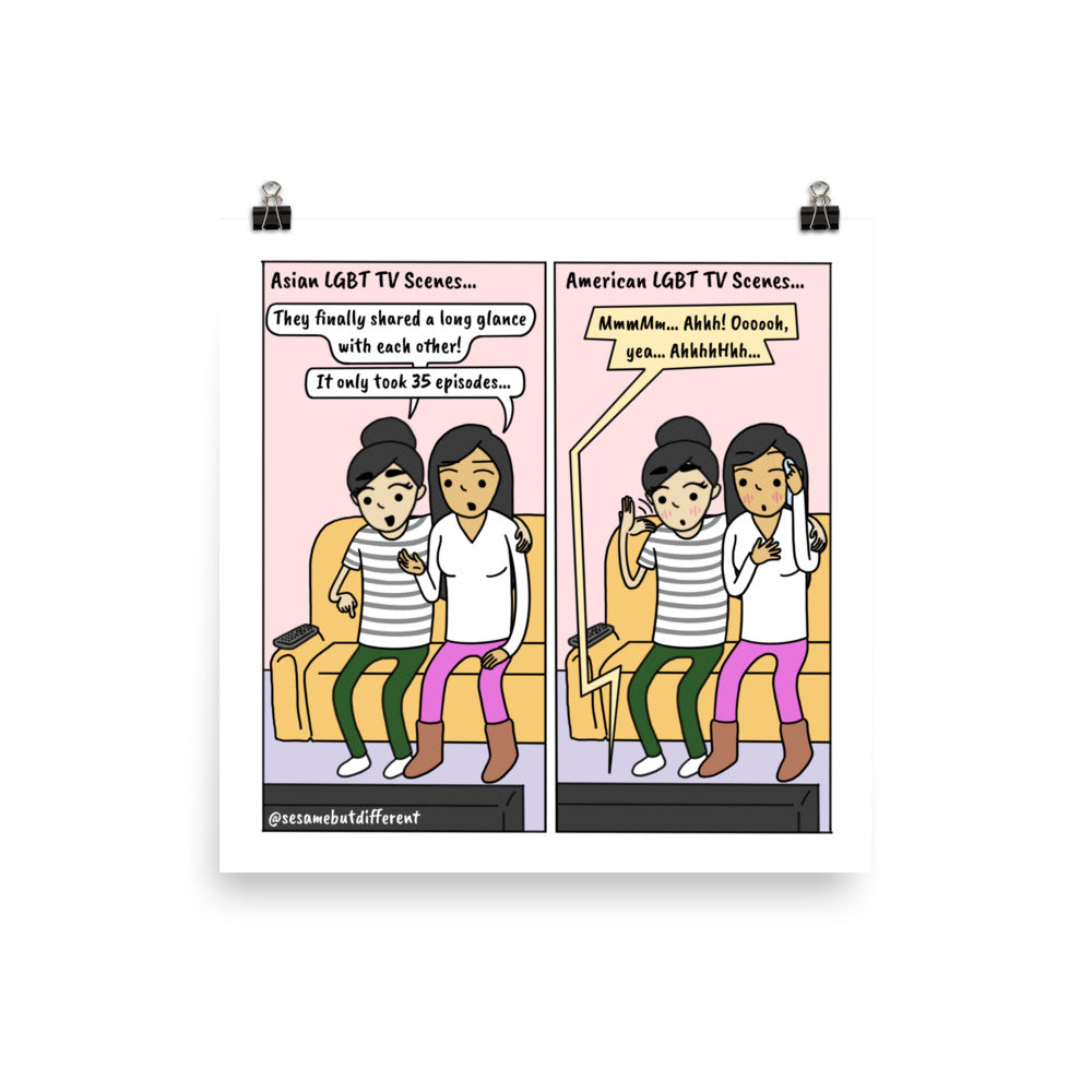 Asian vs. American Shows | Cute Lesbian Relationship | Pride Gifts | LGBTQ Comic Print