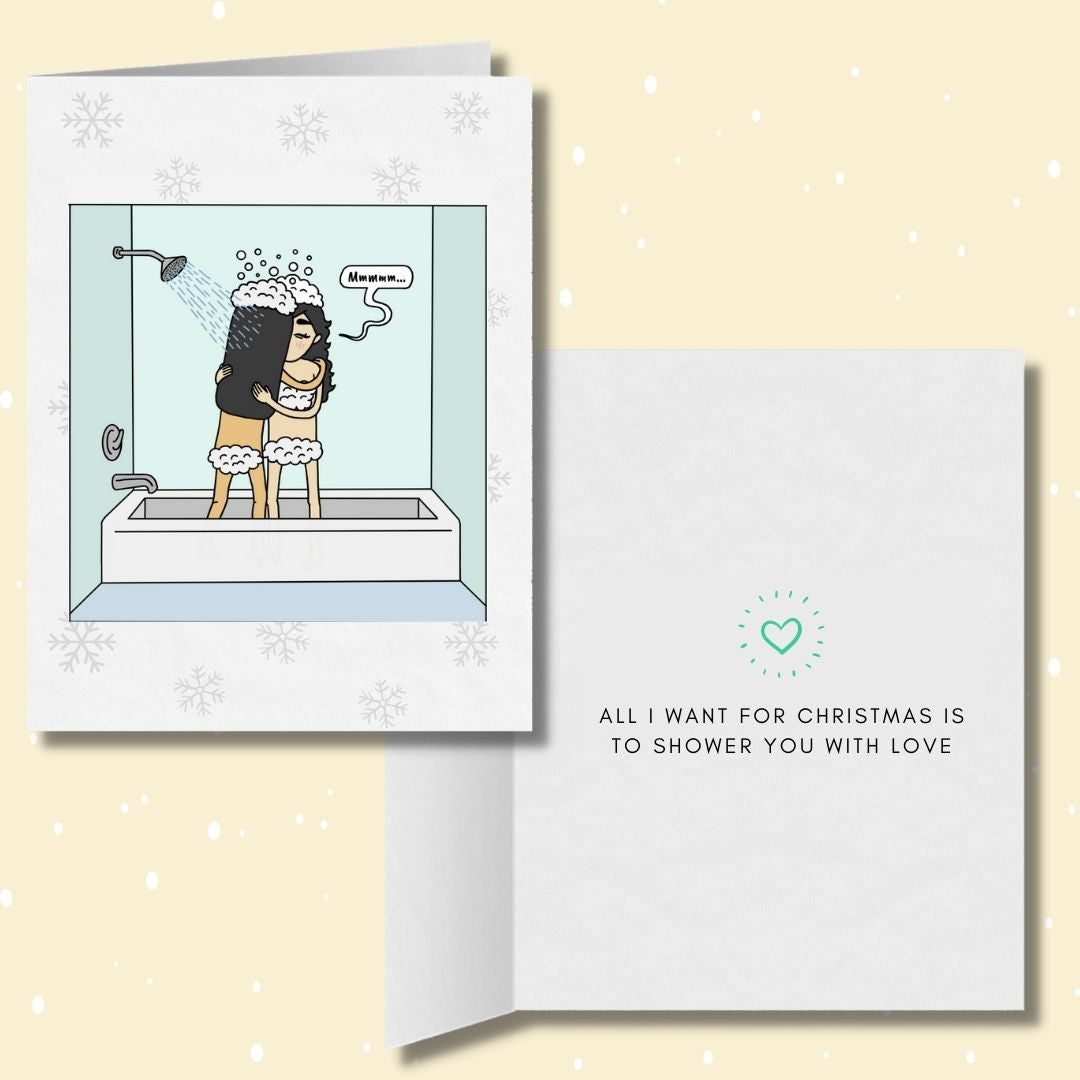 Shower You With Love Card | Romantic Lesbian Christmas Card | Cute Lesbian Holiday Gifts